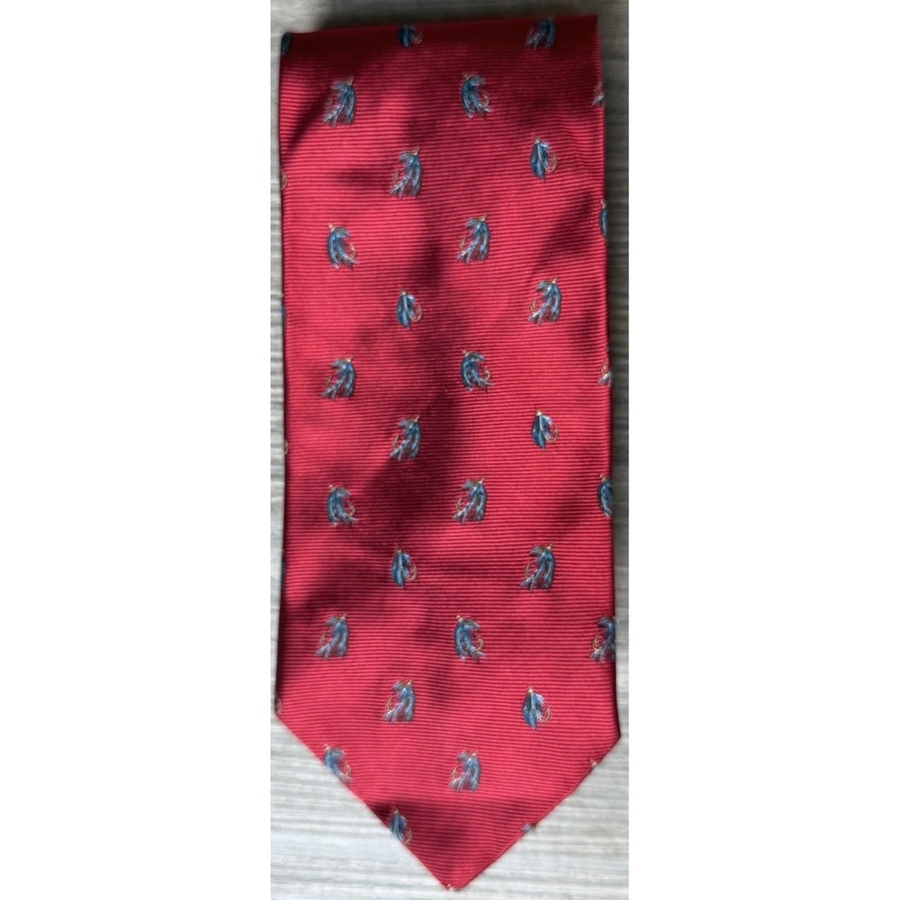 Brooks Brothers Makers Silk Tie Red Fishing Fly Lure Novelty Necktie USA